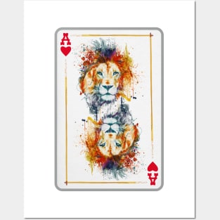 Lion Head Ace of Hearts Playing Card Posters and Art